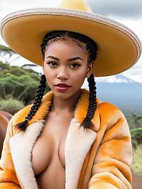 Caribbean girl stands out in the afternoon sun atop Mount Kilimanjaro