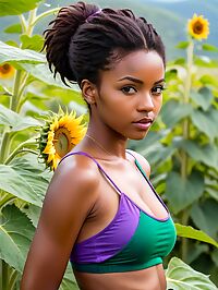 A young African woman with green eyes enjoys the Caribbean beach in St Vincent