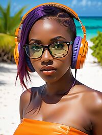 A statuesque Kenyan woman with purple hair strolls through Wild Cow Run